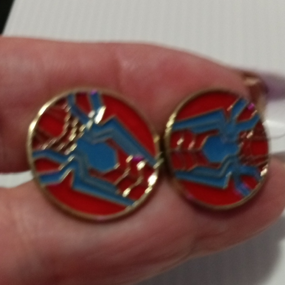 Red and Blue Spider Earrings Cufflinks ( Enamel)
